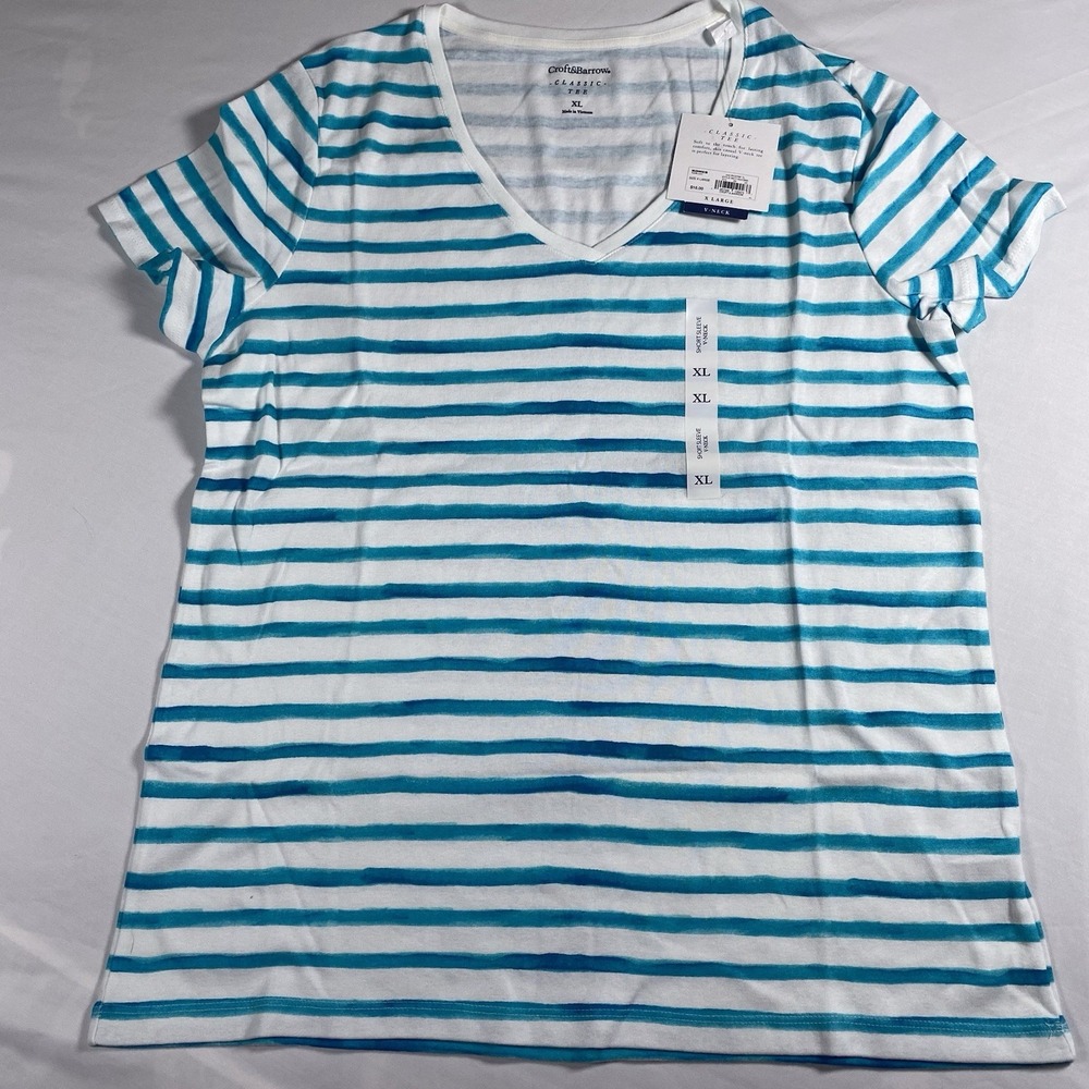 Women's Croft & Barrow Sz. XL Classic Tee Teal Green V-neck T-shirt 100% Cotton